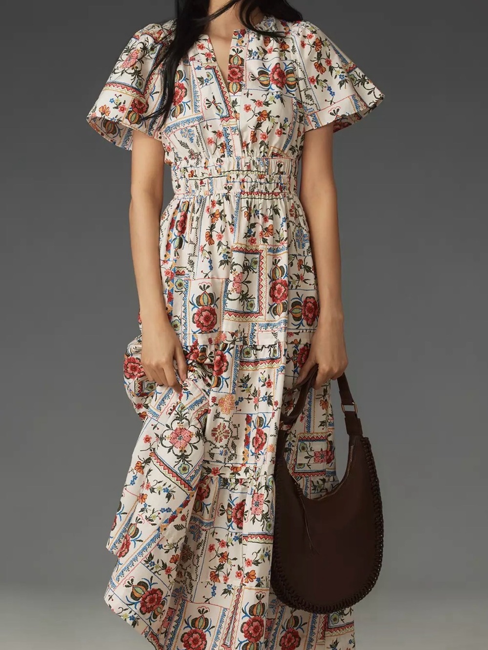 Anthropologie Sometset Maxi Dress with Red & Blue Floral Patchwork